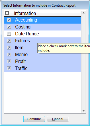 Selecting Data for the Printed Contract Record
