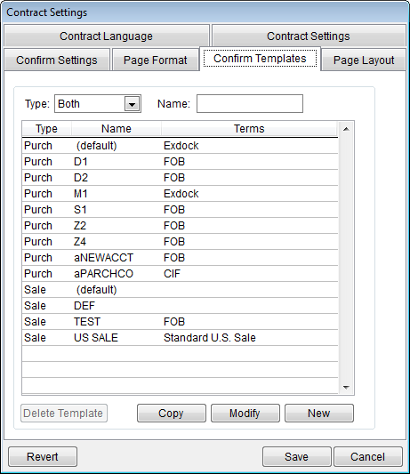 Confirm templates tab