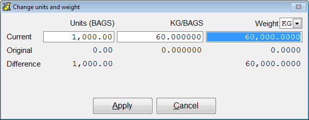 Enter Units and Weight