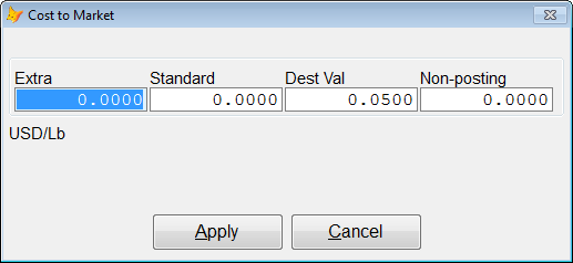 Extra, Standard, Destination Costs on Item Screen