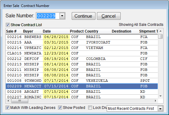 Select a Sales Contract from the Chooser