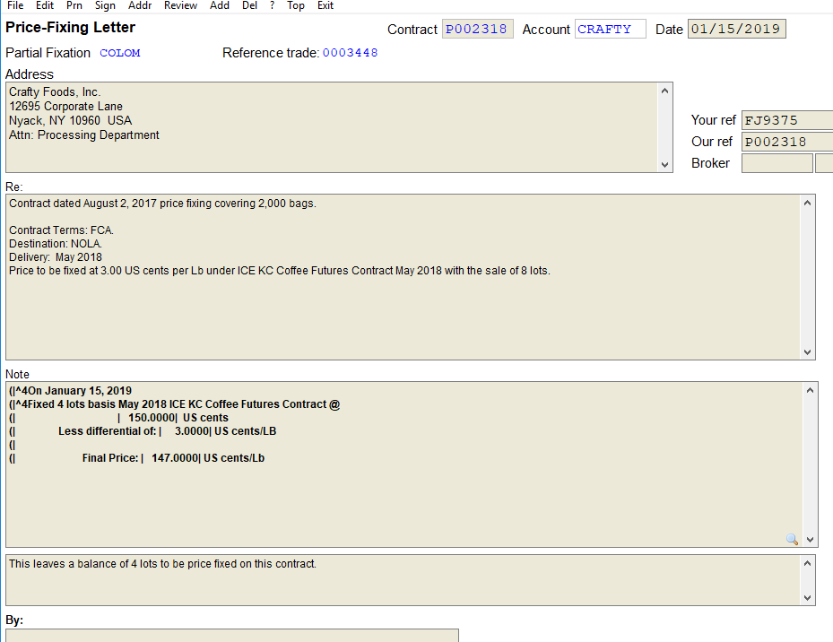 Price fixing letter