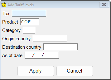 Adding a tariff entry.