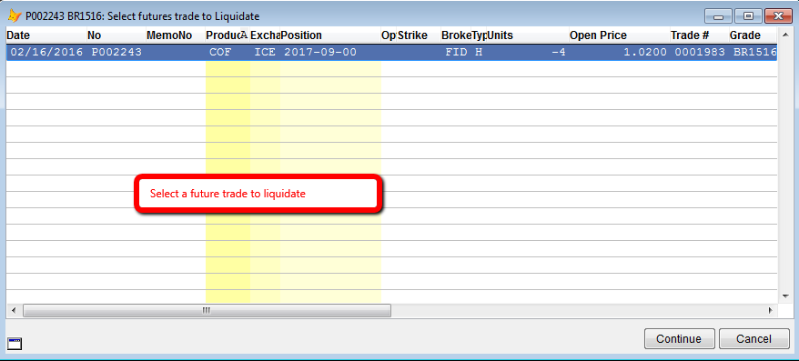 List of trades screen
