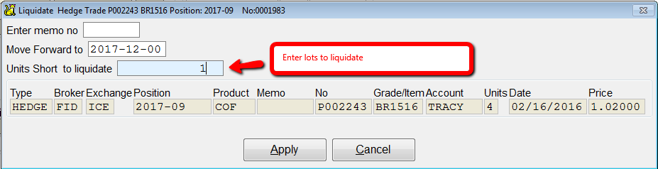 Lots to liquidate screen