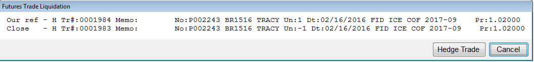 Summary of trade liquidation screen