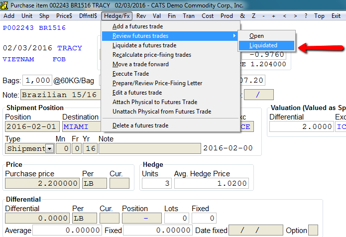 Review future trades menu