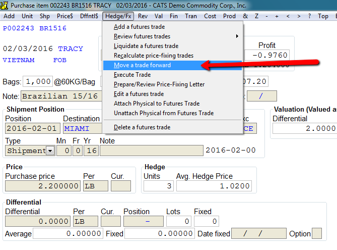 Move trade forward menu