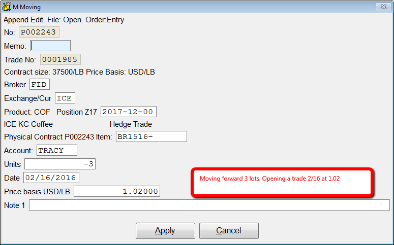Open new trade screen