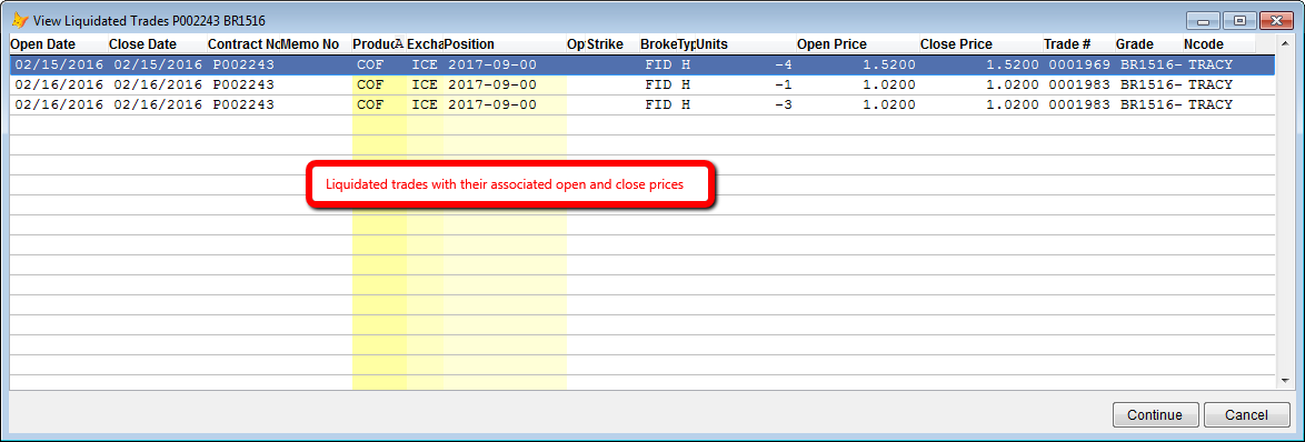 Review a futures trade menu