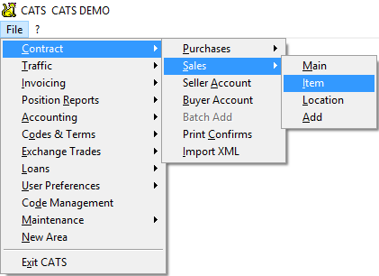 Accessing a contract item screen.