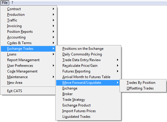 Exchange trades menu options