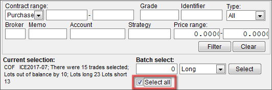 Filter selections or select all.