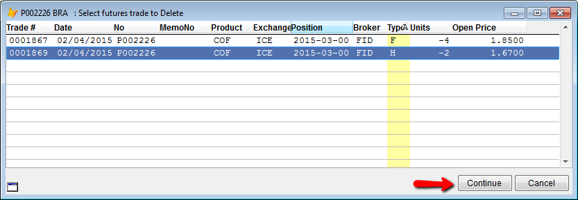 Select Trade to Delete