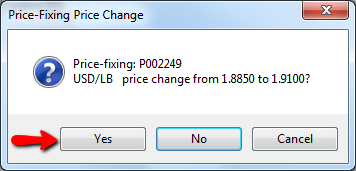 Confirm Price Change to Item