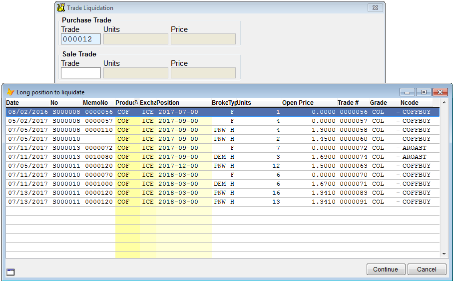 Select trades.