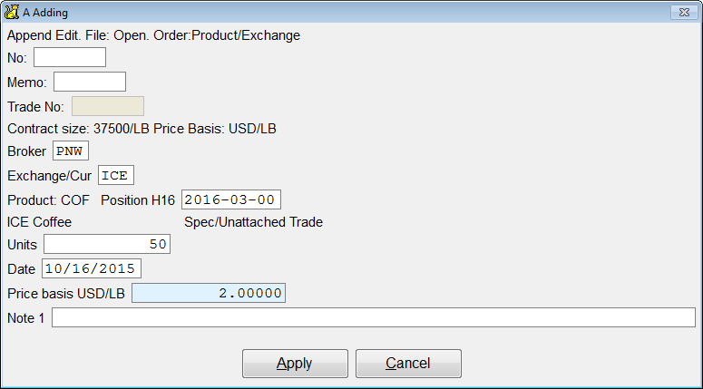 Add a trade and fill in pricing details.
