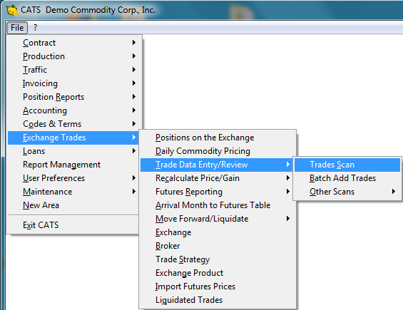 Select Exchange Trades and Trade Data Entry/Review to add futures trades