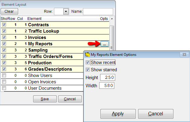 Click on the ... to show recent or starred report