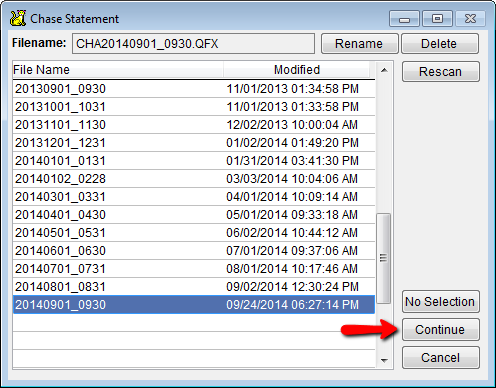 Select the Statement File to use for the Import