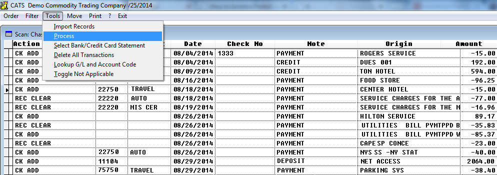 After running **Process** most transactions have been identified and cleared.