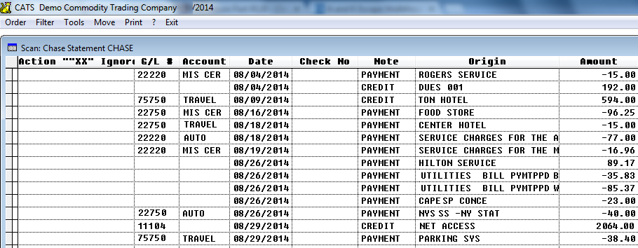 The unprocessed list of transactions from the bank statement.