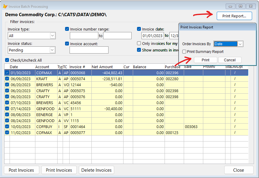 Pending Report Options