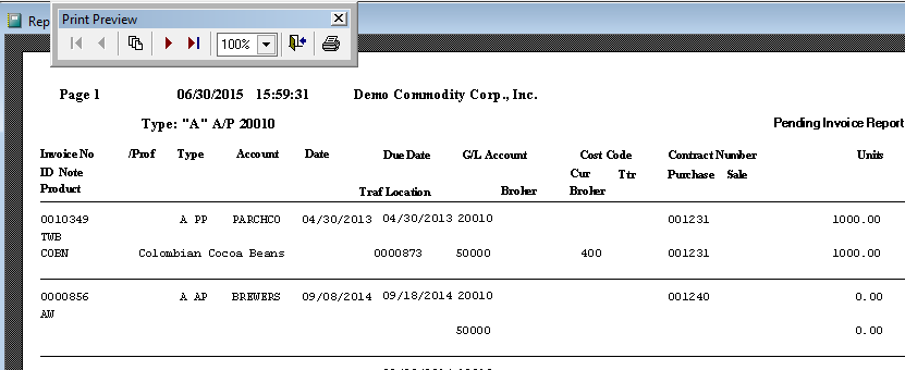 Pending Report On Screen Output