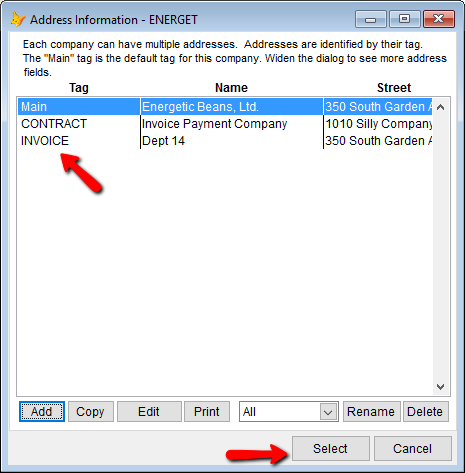 Select an address from the list or add a new one.