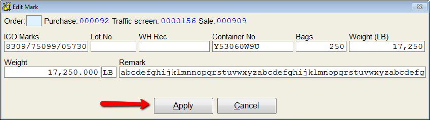 Change invoice mark details and pick Apply.
