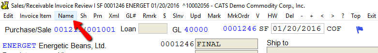 Select Name from the menu to change the address on the invoice.