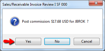 Choose Yes to post the broker's commission invoice.