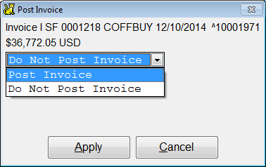 Pick Post Invoice from the drop-down box to post this invoice.