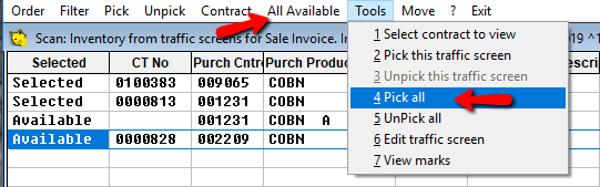 Use Tools Pick All to select all screens for this contract.