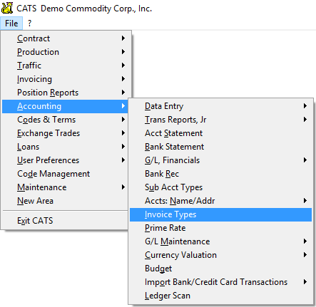 Invoice Types are found under the Accounting area