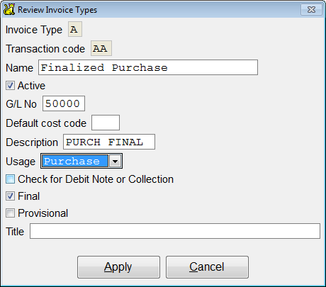 Enter the Invoice Type details.