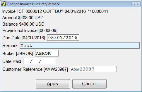 Edit Information on the invoice and pick apply