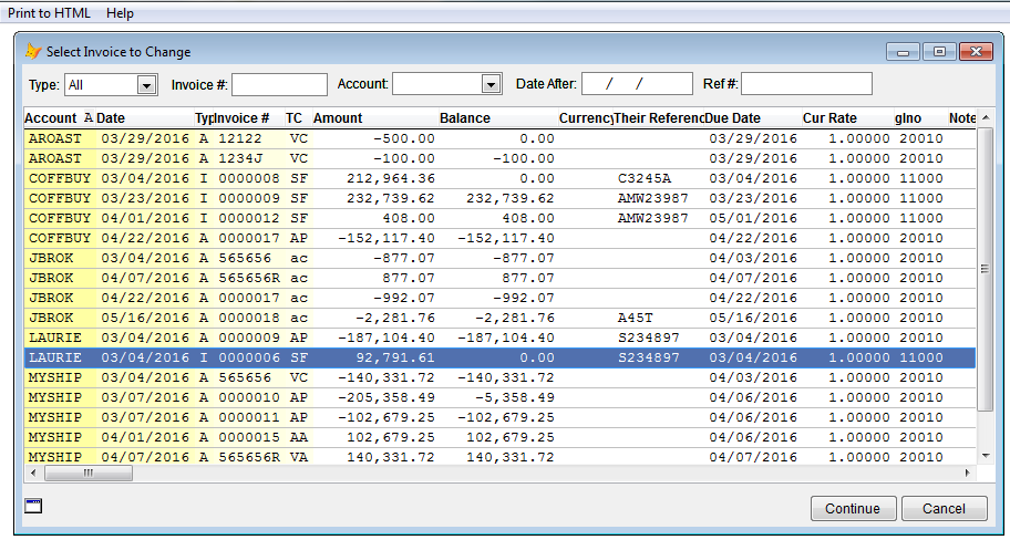 Select Invoice and Press Continue