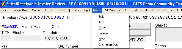 Edit a mark on an invoice using the Mark menu.