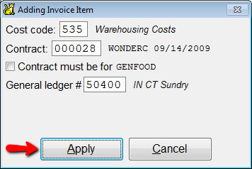 Fill in the item values and pick Apply.
