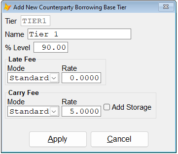 A screenshot of the Account Tier dialog showing options for setting the carry fee rate.