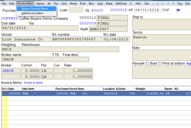 Invoice Item Review