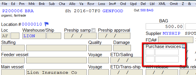 Location Screen on A Reversed Invoice
