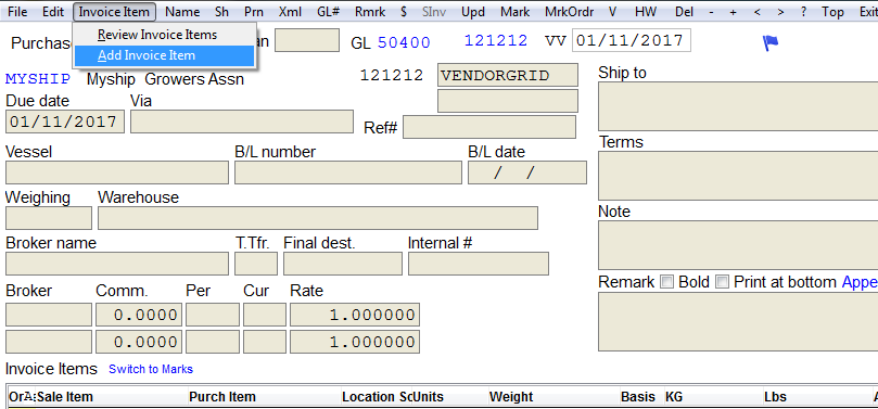 Invoice review screen, add invoice item