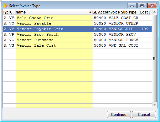 Select invoice type