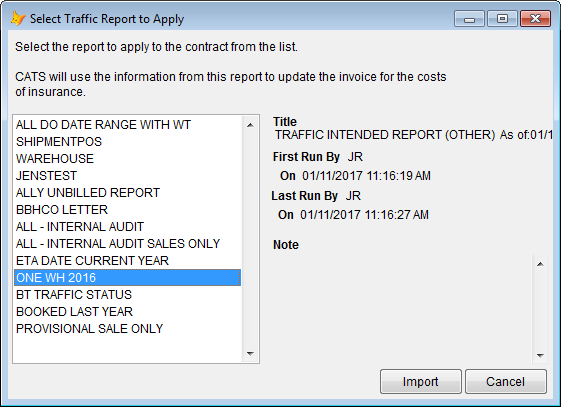Select report and Import records