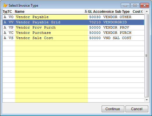 Select vendor payable grid