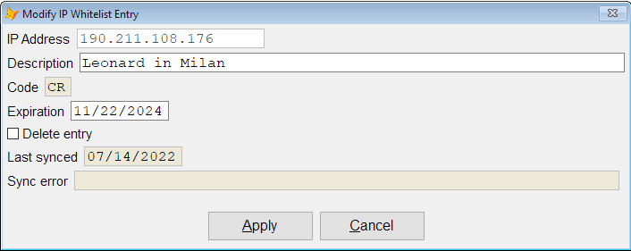 Modifying a Whitelist entry