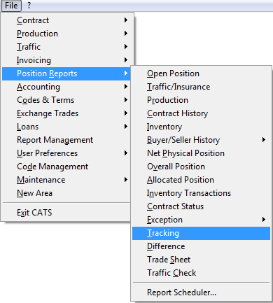 Position report tracking access menu