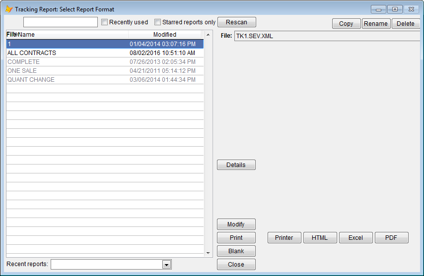 Select tracking report format